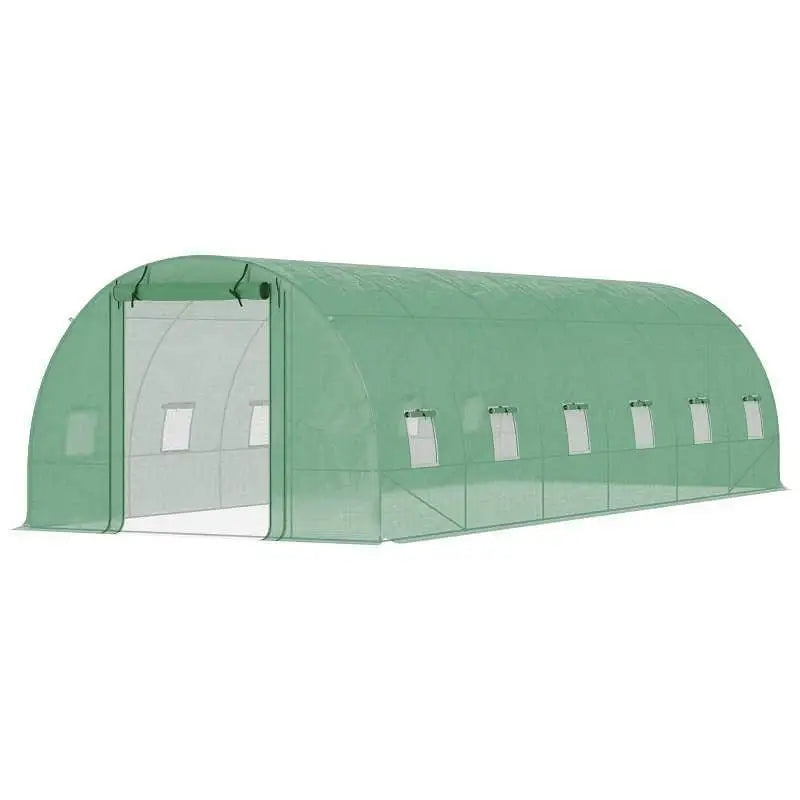 26.2 ft x 9.7 ft Outdoor Walk-in Greenhouse with Green PE Cover and Steel Frame - Greenhouse