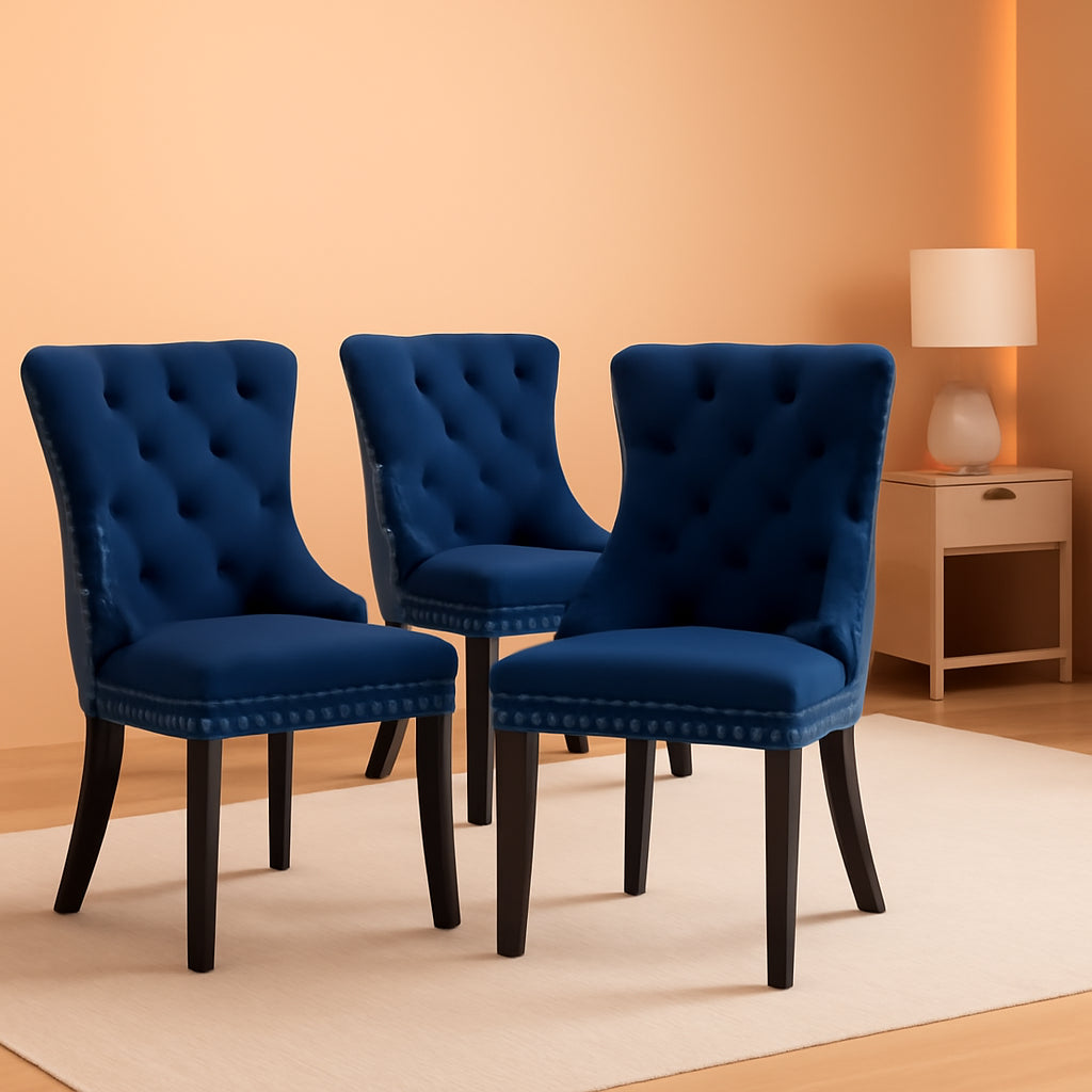 Velvet Dining Chairs Set of 4, Upholstered Dining Chair with Nailhead Trim and Solid Wood Legs, Navy Luxury Wingback Dining Side Chair for Living Room, Bedroom, Kitchen-0