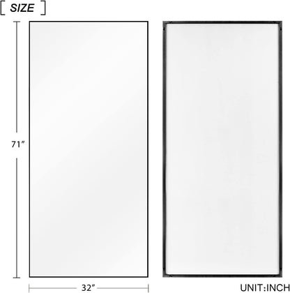 71"X32" Large Full Length Mirror Aluminum Alloy Frame Floor Mirror Wall-Mounted Mirror for Living Room, Bedroom, Hanging or Leaning against Wall, Black (No Stand)-4