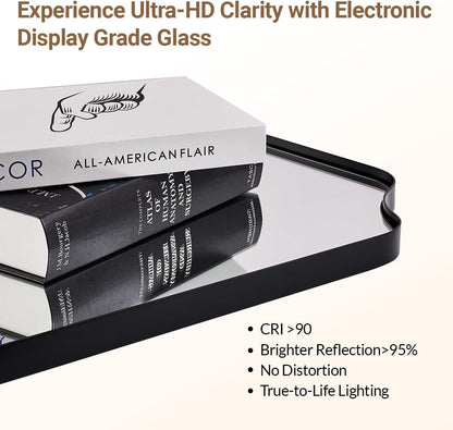 Black Bathroom Mirror, 22X30 Inch Asymmetrical Mirror, Irregular Wall Mirror in Stainless Steel Metal Frame, Modern Scalloped Mirrors Ideal for Bathroom, Bedroom (Horizontal/Vertical)-4