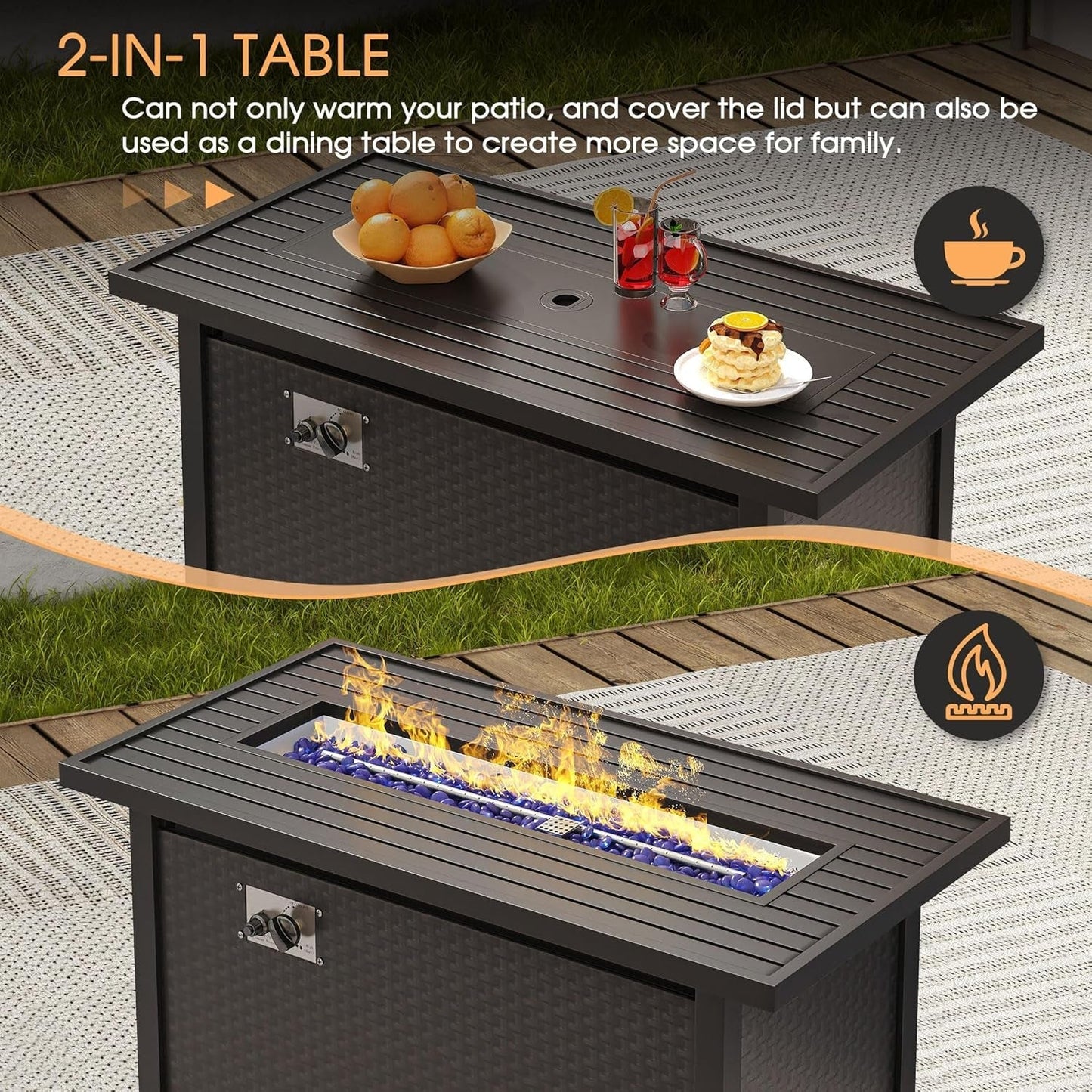8 Piece Patio Furniture Set with Firepit and Cushions-3