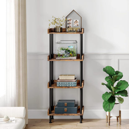 Bookcase 4 Tier Bookshelf, Vintage Small Bookshelf for Small Spaces, Wooden Book Shelf Small Bookcase for Living Room Bedroom-3