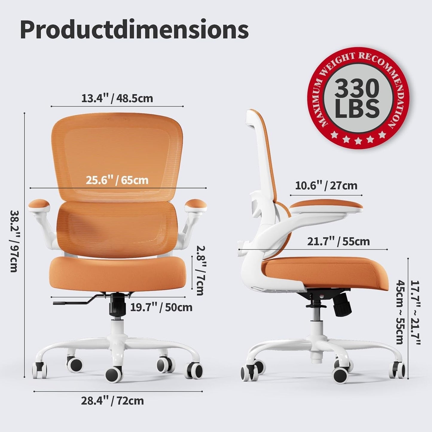 Office Chair - Ergonomic Desk Chair with Adjustable Lumbar Support, Mesh Computer Chair, Executive Chair for Home Office Comfortable Lumbar Support (Orange)-1