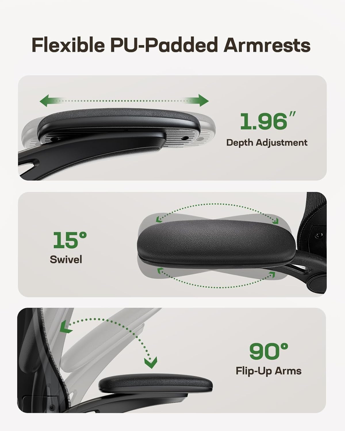 Office Chair Ergonomic Desk Chair with 3 Ways PU Armrests and Adjustable Lumbar Support Breathable Mesh Computer Chair Executive Rolling Swivel Comfy Task Chair for Home Office Gaming-2