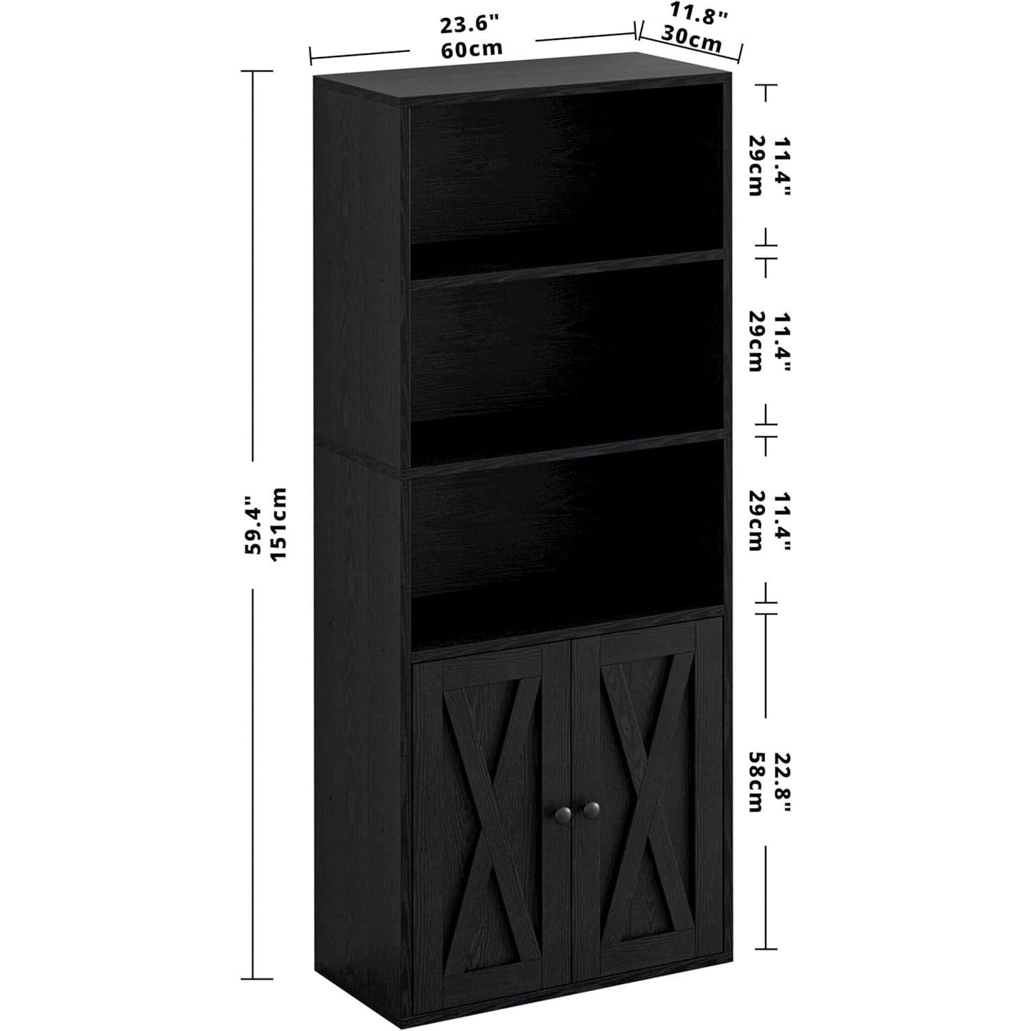 Industrial Bookshelves and Bookcases with Doors 11.8 in Depth Floor Standing 5 Shelf Display Storage Shelves Bookcase Home Decor Furniture for Home, Office, Living Room, Bedroom-2