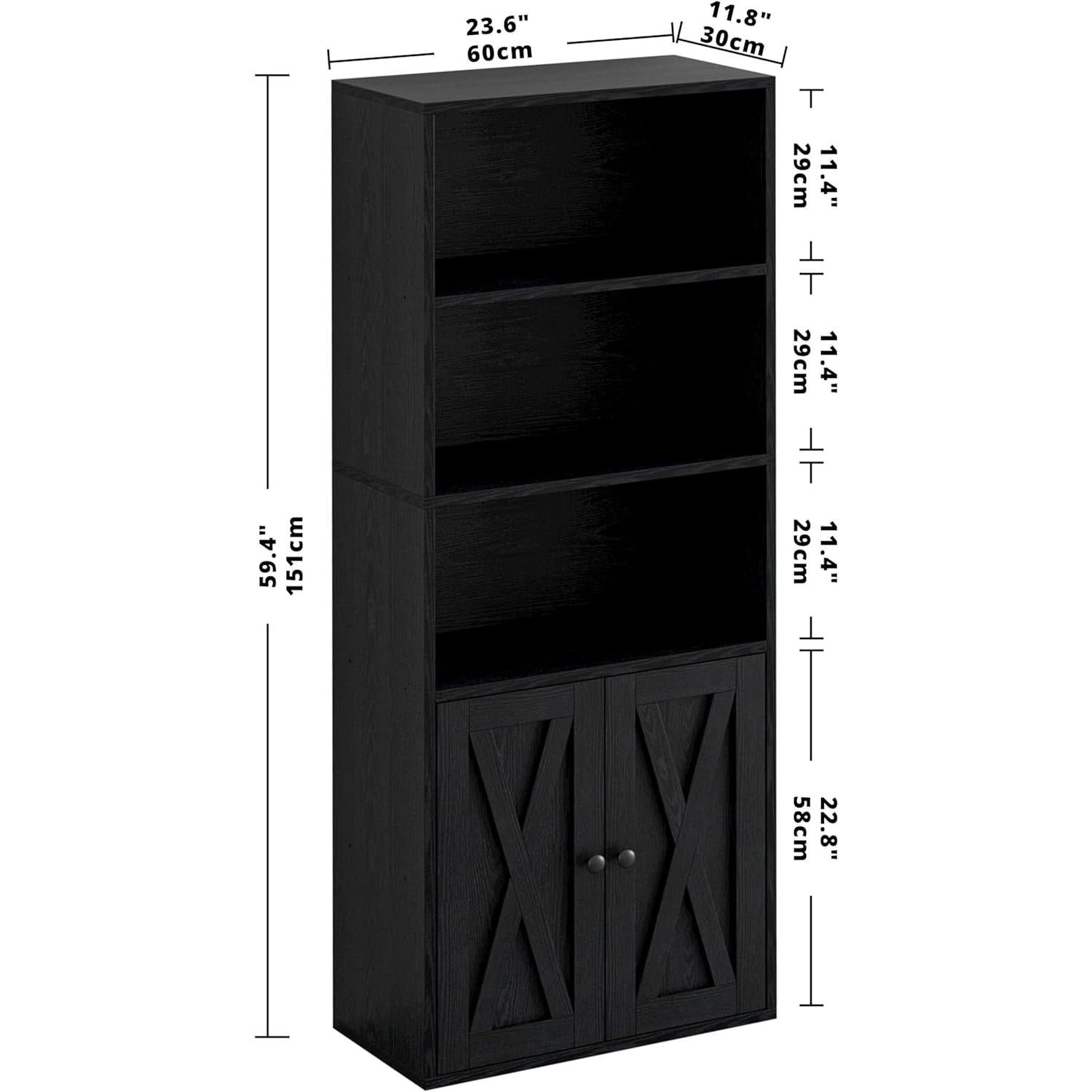 Industrial Bookshelves and Bookcases with Doors 11.8 in Depth Floor Standing 5 Shelf Display Storage Shelves Bookcase Home Decor Furniture for Home, Office, Living Room, Bedroom-2