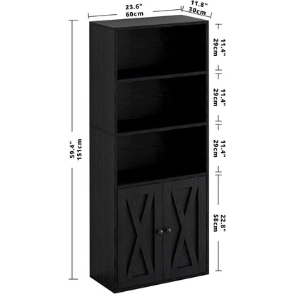 Industrial Bookshelves and Bookcases with Doors 11.8 in Depth Floor Standing 5 Shelf Display Storage Shelves Bookcase Home Decor Furniture for Home, Office, Living Room, Bedroom-2