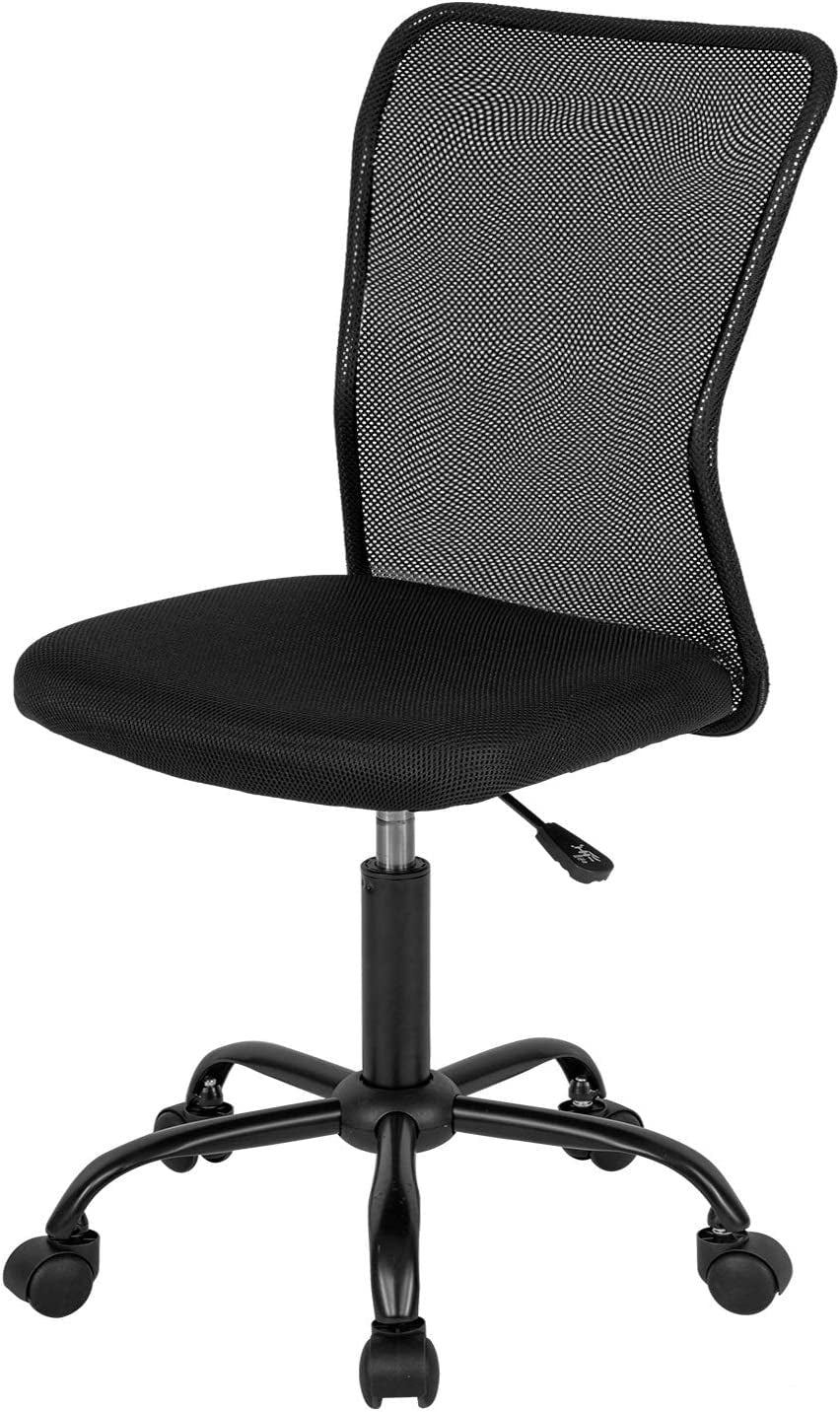 Home Office Chair Mid Back Mesh Desk Chair Armless Computer Chair Ergonomic Task Rolling Swivel Chair Back Support Adjustable Modern Chair with Lumbar Support (Black)-0
