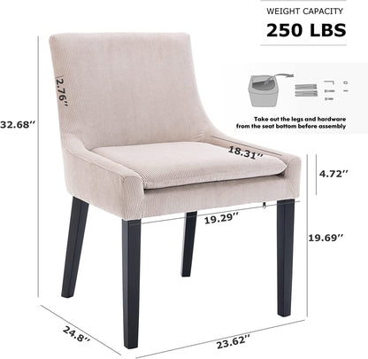 Set of 6 Beige Corduroy Dining Chairs with Wood Legs-2