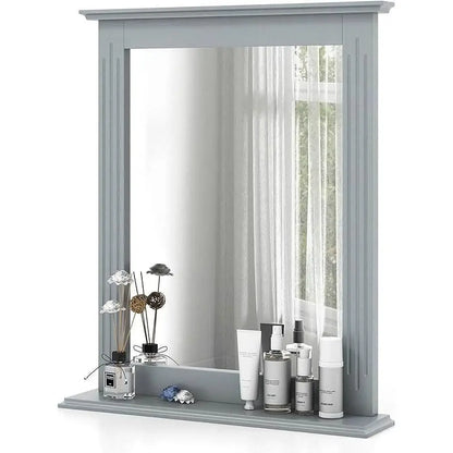 27-in x 22.5-in Bathroom Wall Mirror with Shelf in Gray Wood Finish - Bathroom Mirrors