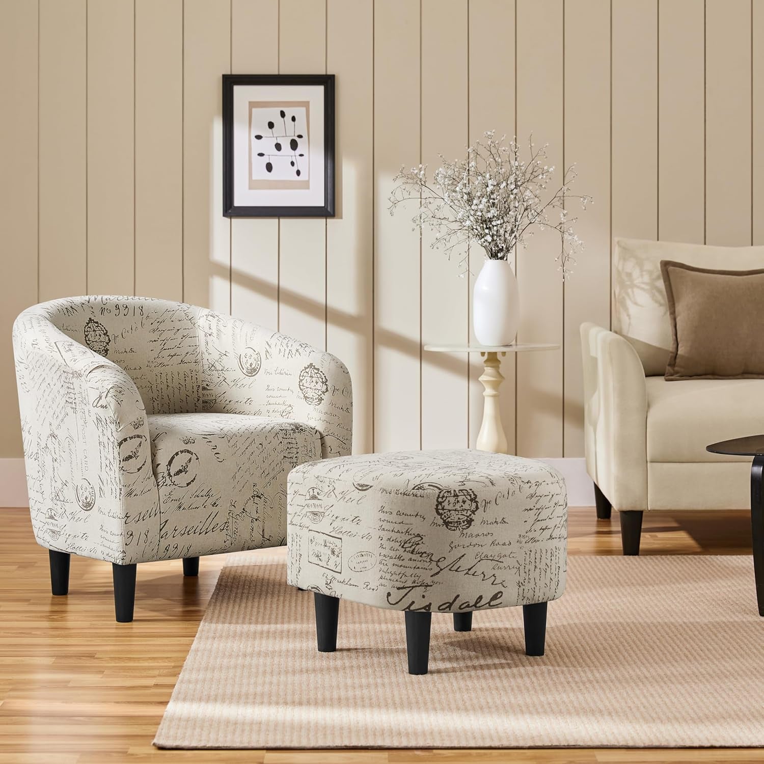 Modern Upholstered Club Chair With Ottoman Footstool-1
