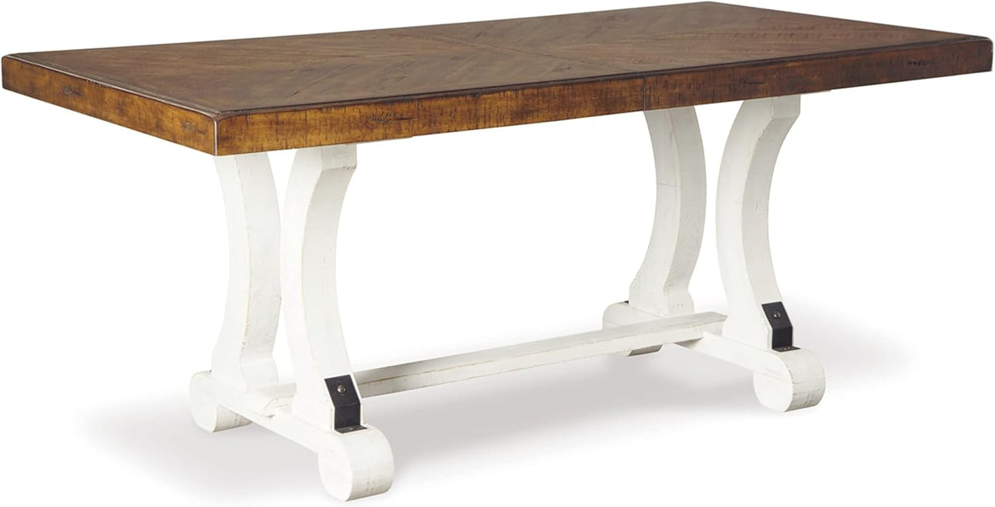 Valebeck Farmhouse Rectangular Extension Dining Table, Fits up to 8, White & Brown-0