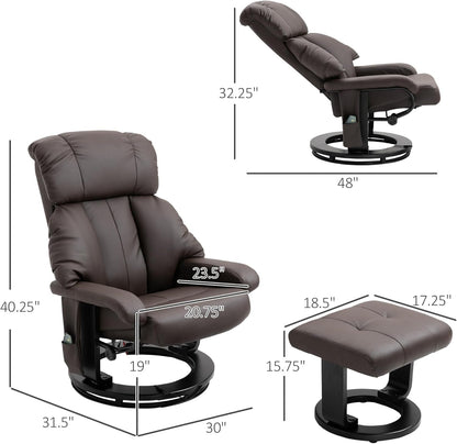 Massage Recliner Chair with Ottoman, 360° Swivel Recliner and Footstool, 10 Point Vibration, PU Leather Reclining Chair with Side Pocket and Remote Control, Brown-2
