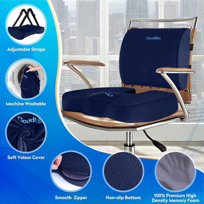 Seat Cushion,Office Chair Cushion,Car Seat Cushion,Lumbar Support Pillow for Office Chair,Back Support Memory Foam Pillow Coccyx Cushion for Tailbone Pain,Sciatica & Back Pain Relief -Blue-2