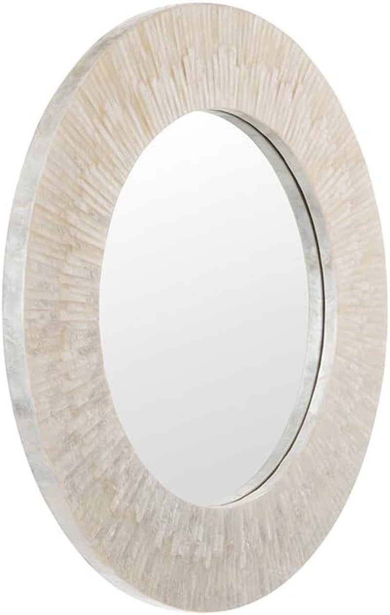 1040142, Pearlescent White round Capiz Seashell Sunray Wall Mirror-3
