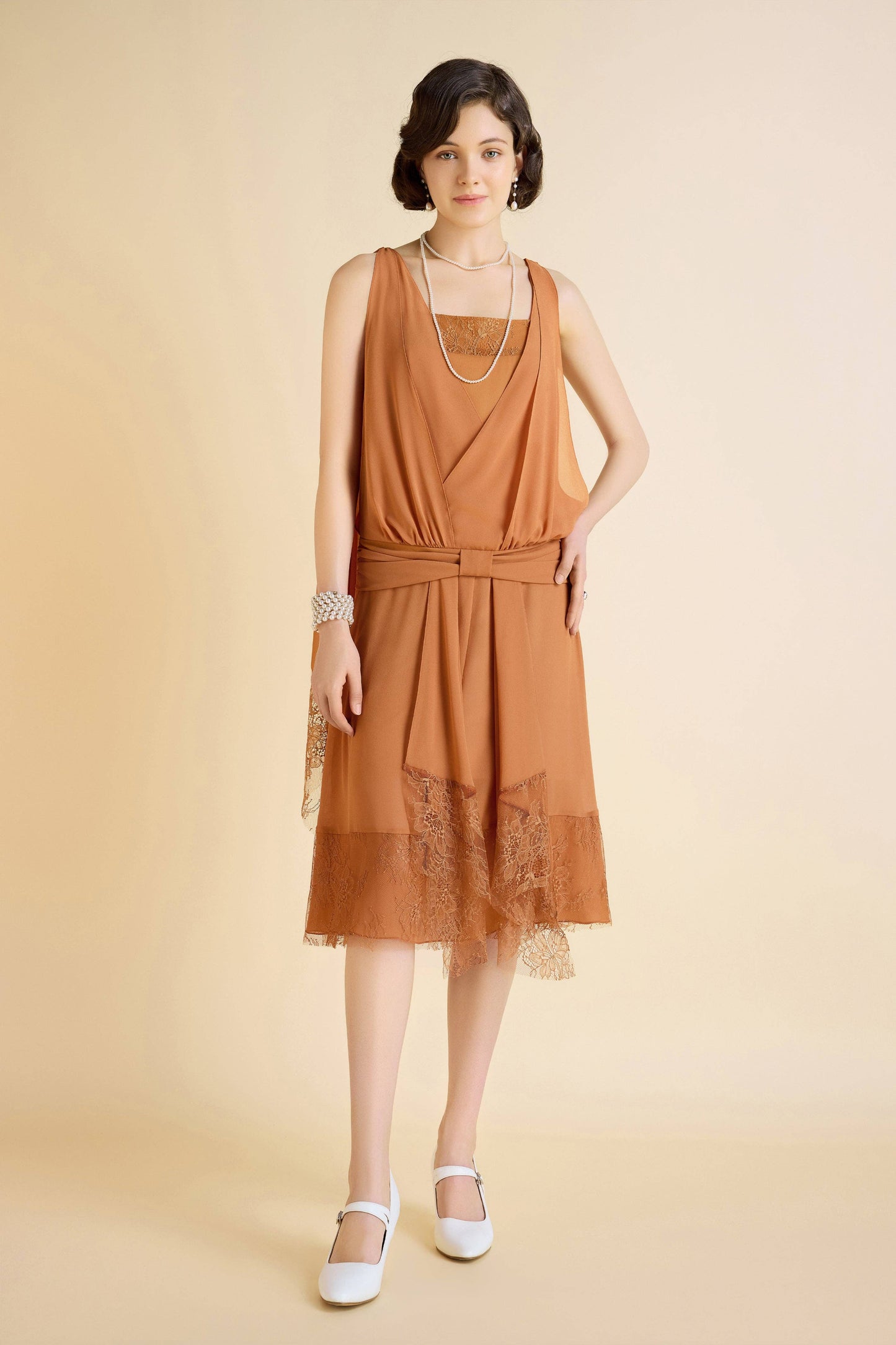 Classic Chiffon Lace Day Dress, Navy or Burnt Orange, Sizes 6, 8, 10
