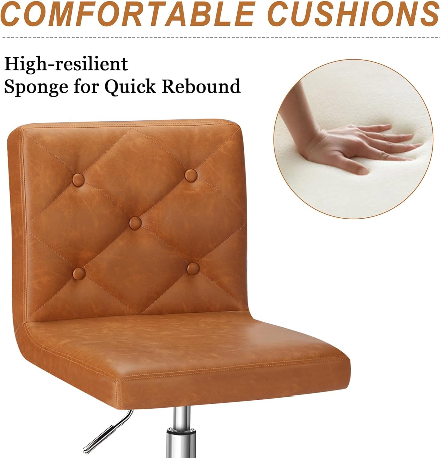 PU Leather Mid-Back Armless Desk Chair Adjustable Height 360° Rolling Swivel for Home Office Work-3