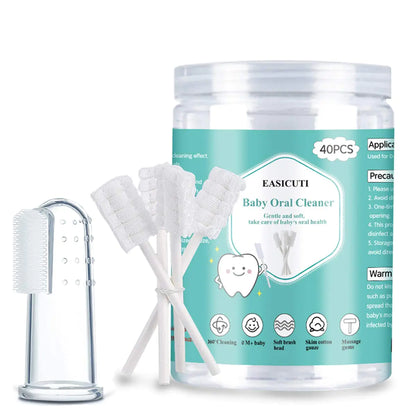 Baby Toothbrush Baby Tongue Cleaner 40Pcs Disposable Infant Toothbrush Clean Baby Mouth Gauze Toothbrush Infant Oral Cleaning Stick Dental Care for 0-36 Month Baby + Free 1Pcs finger toothbrush