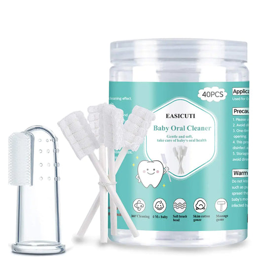 Baby Toothbrush Baby Tongue Cleaner 40Pcs Disposable Infant Toothbrush Clean Baby Mouth Gauze Toothbrush Infant Oral Cleaning Stick Dental Care for 0-36 Month Baby + Free 1Pcs finger toothbrush