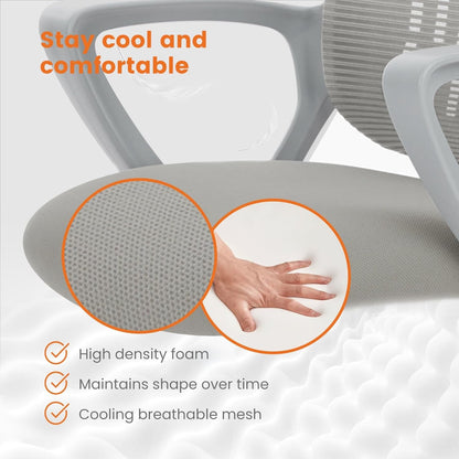 Office Computer Desk Managerial Executive Chair, Ergonomic Mid-Back Mesh Rolling Work Swivel Chairs with Wheels, Comfortable Lumbar Support, Comfy Arms for Home,Bedroom,Study,Student,Grey-4