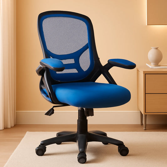 Porter High-Back Swivel Office Chair with Adjustable Lumbar Support and Seat Height, Ergonomic Mesh Desk Chair with Flip-Up Armrests, Blue/Black-0