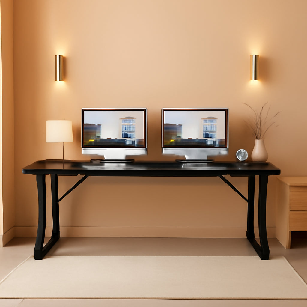 78.7-Inch Executive Desk, Large Computer Office Desk Workstation, Modern Simple Style Laptop Desk Study Writing Table Business Furniture for Home Office (Black, 78.7 Inch)-0