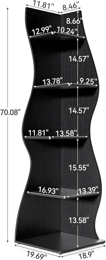 White 5 Tier Corner Shelf Wall Bookcase Small Spaces-2