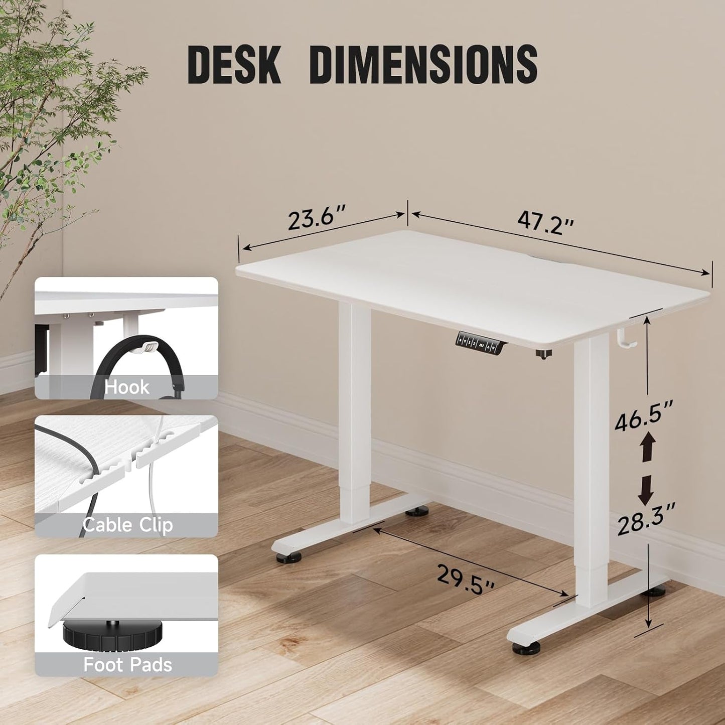 47" White Electric Standing Desk Height Adjustable-2