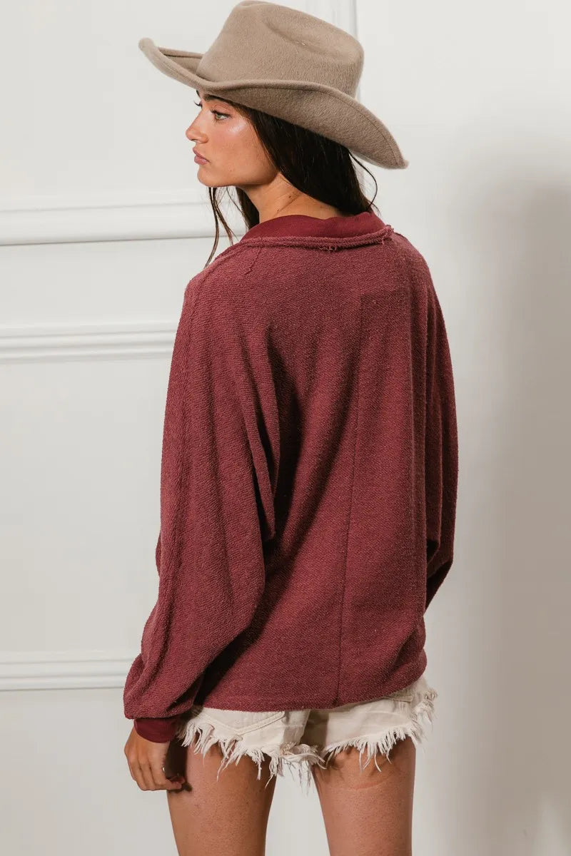 BiBi Cp French Terry Cut Edge Detail Collared Top