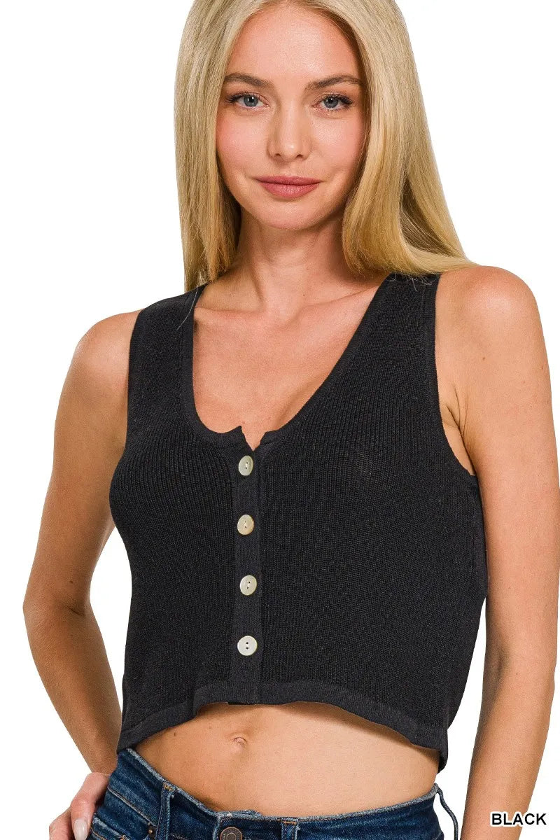 Zenana Button-up Cropped Sweater Vest