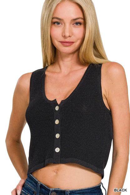 Zenana Button-up Cropped Sweater Vest