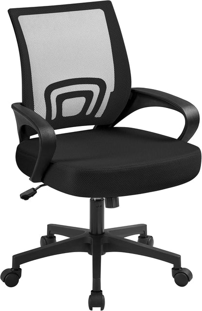 Office Chair Ergonomic Computer Chair Mid Back Adjustable Desk Chair with Lumbar Support Armrest, Swivel Rolling Mesh Task Gaming Chair for Home Office Work Study, Black-0