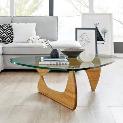 Mid Century Glass Top End Table - Light Walnut-2