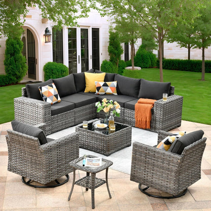 Modern 9 Piece Outdoor Wicker Sectional Sofa Set-0