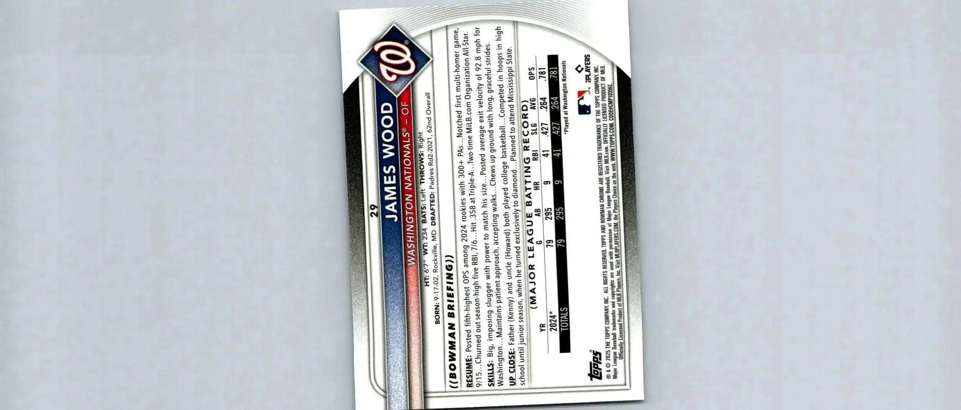 James Wood baseball card from 2025 Bowman Chrome Mojo Refractor showcasing rookie talent