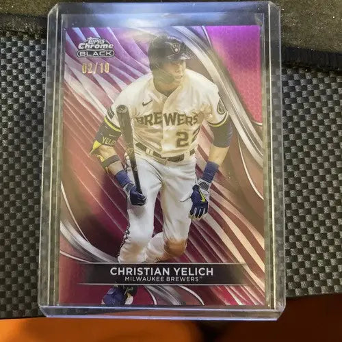 Christian Yelich trading card in protective case from 2924 Topps Chrome Black series