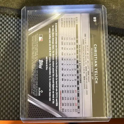 Baseball trading card in protective holder featuring Christian Yelich from 2924 Topps Chrome Black