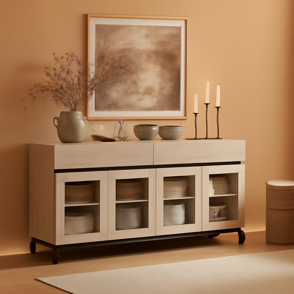 Premium Contemporary Oak Sideboard Buffet Glass Doors-0