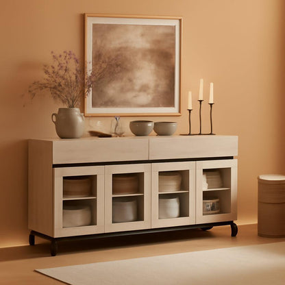 Premium Contemporary Oak Sideboard Buffet Glass Doors-0