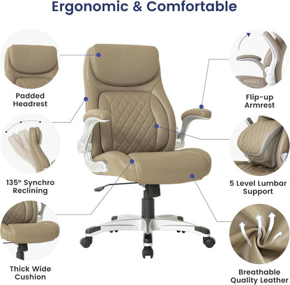 Ergonomic Office Chair Premium Microfiber Leather Adjustable Lumbar Support & Armrests, High Back Comfy Desk Gaming Chairs Executive Computer Swivel Chair Tilt Function(Posture,Taupe)-2