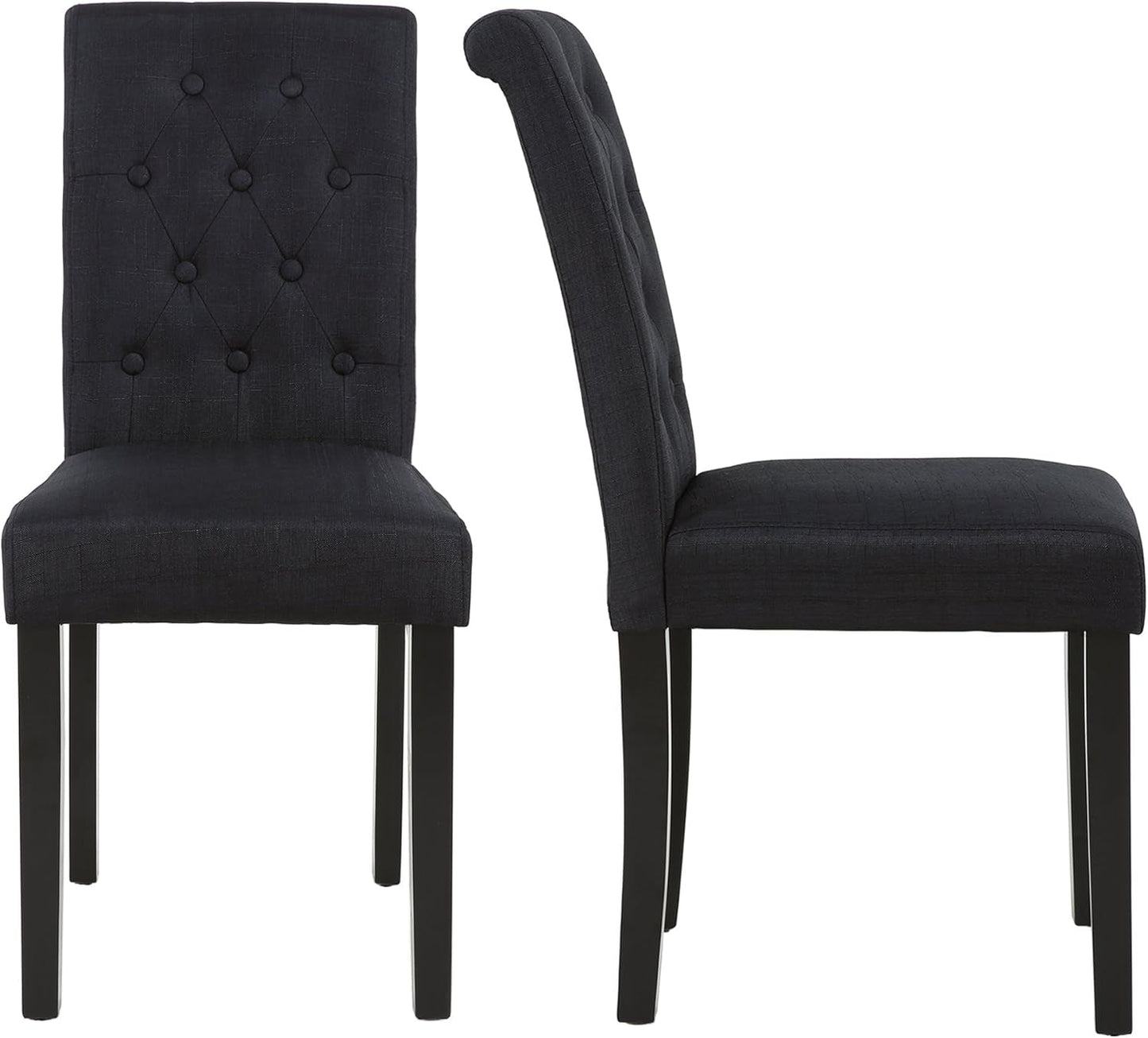 Set of 2 Upholstered Fabric Dining Chairs with Button-Tufted Details (Black)-0