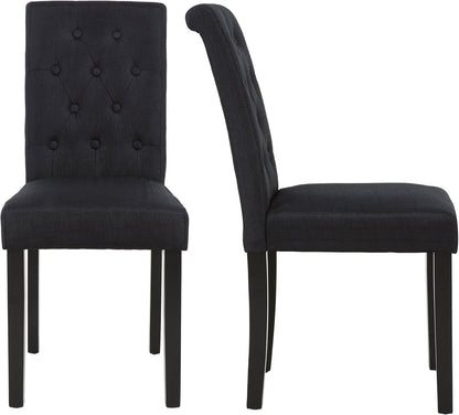 Set of 2 Upholstered Fabric Dining Chairs with Button-Tufted Details (Black)-0
