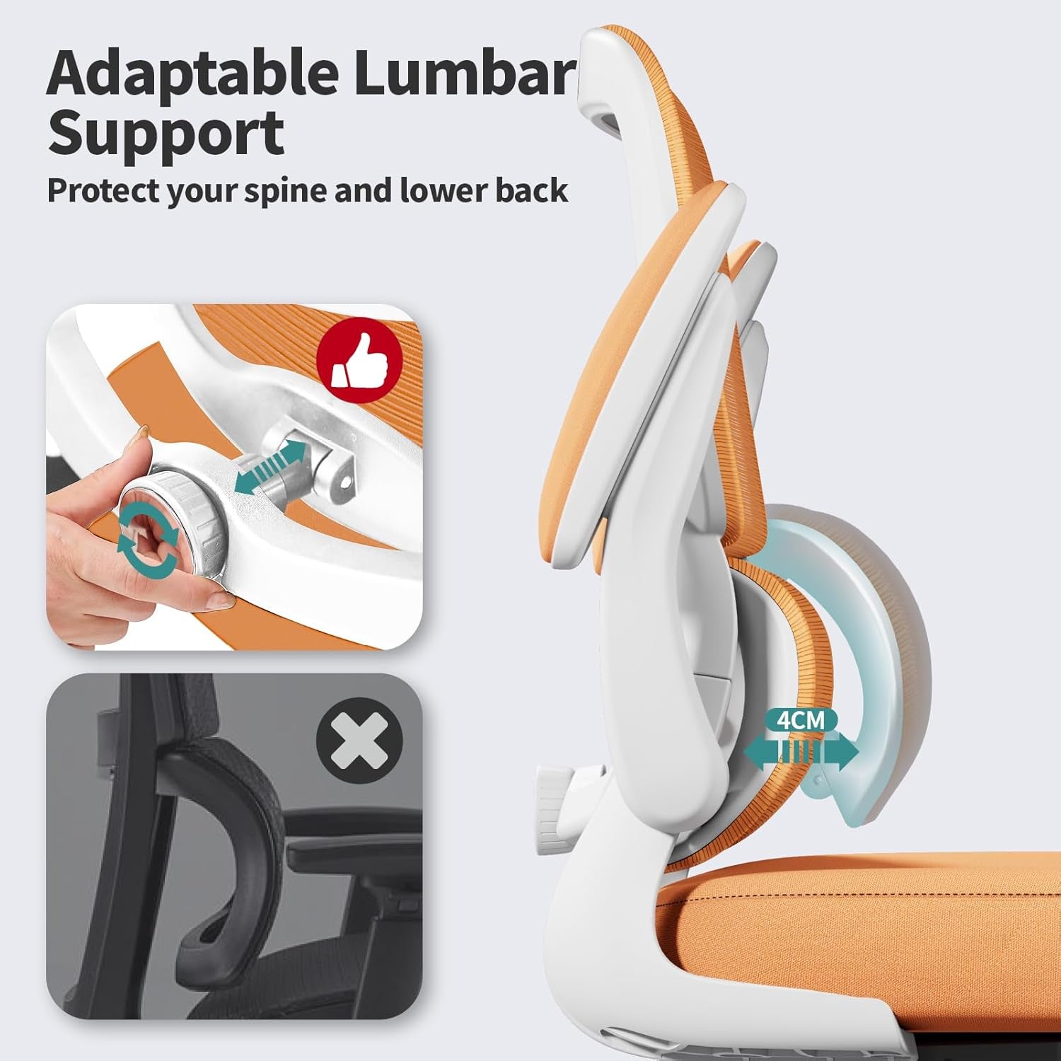 Office Chair - Ergonomic Desk Chair with Adjustable Lumbar Support, Mesh Computer Chair, Executive Chair for Home Office Comfortable Lumbar Support (Orange)-3