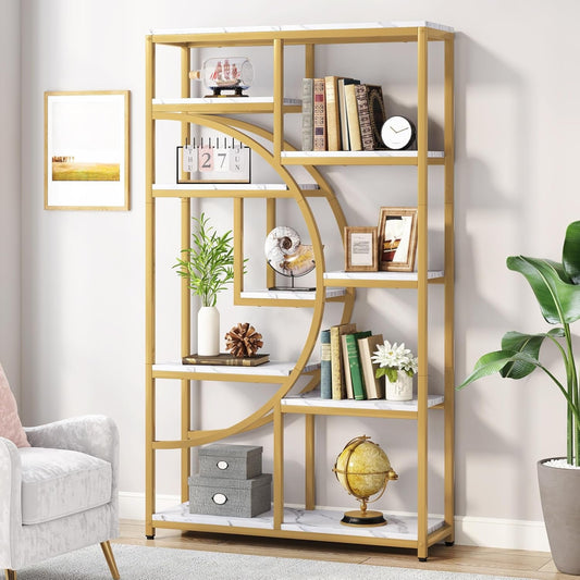 Bookshelf Industrial 5 Tier Etagere Bookcase, Freestanding Tall Bookshelves Display Shelf Storage Organizer with 9-Open Storage Shelf for Living Room, Bedroom-0