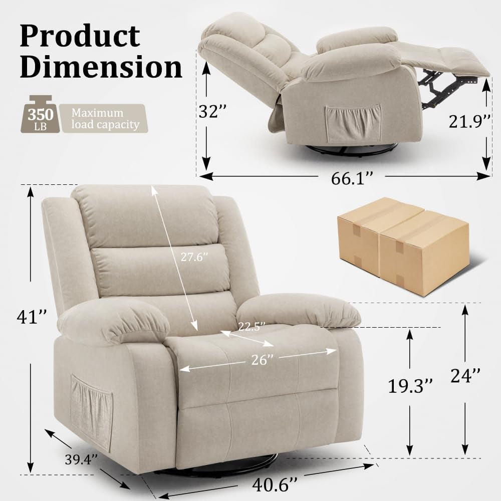 Recliner Chair, Wide Rocker Chair, Rocking Chair with Massage and Heat,360°Swivel Nursery Rocking Chairs, Oversized Recliner for Adults, Cashmere Reclining Sofa for Living Room, Beige-1