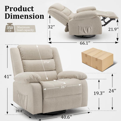 Recliner Chair, Wide Rocker Chair, Rocking Chair with Massage and Heat,360°Swivel Nursery Rocking Chairs, Oversized Recliner for Adults, Cashmere Reclining Sofa for Living Room, Beige-1