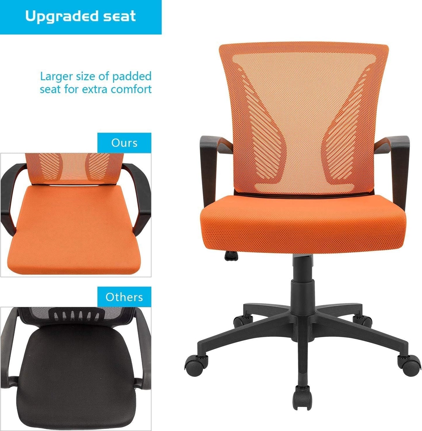 Office Chair Mid Back Swivel Lumbar Support Desk Chair, Computer Ergonomic Mesh Chair with Armrest (Orange)-4