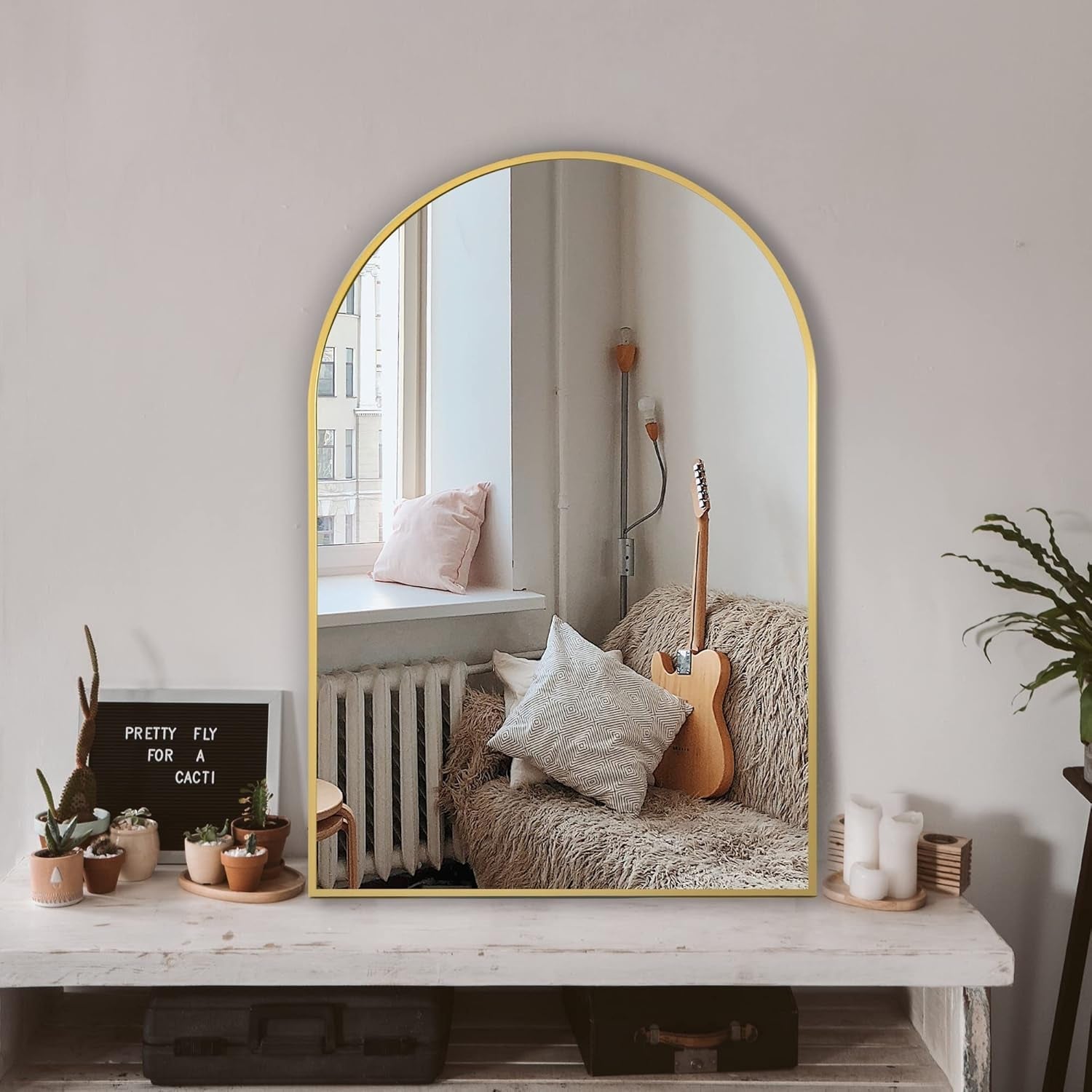 Gold Arched Wall Mirror: Bathroom, Vanity, Living Room-1