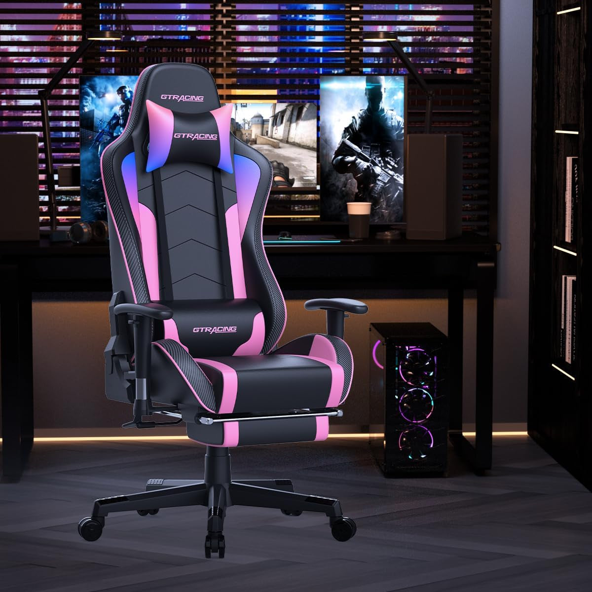 Gaming Chair with Footrest Speakers Video Game Chair Bluetooth Music Heavy Duty Ergonomic Computer Office Desk Chair (Colorful)-1