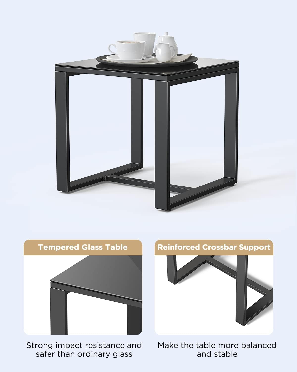 3 Pieces Patio Furniture Set Rocking Bistro Set Outdoor Rattan Conversation with Coffee Table for Garden Balcony Backyard Poolside (Grey Cushion)-3